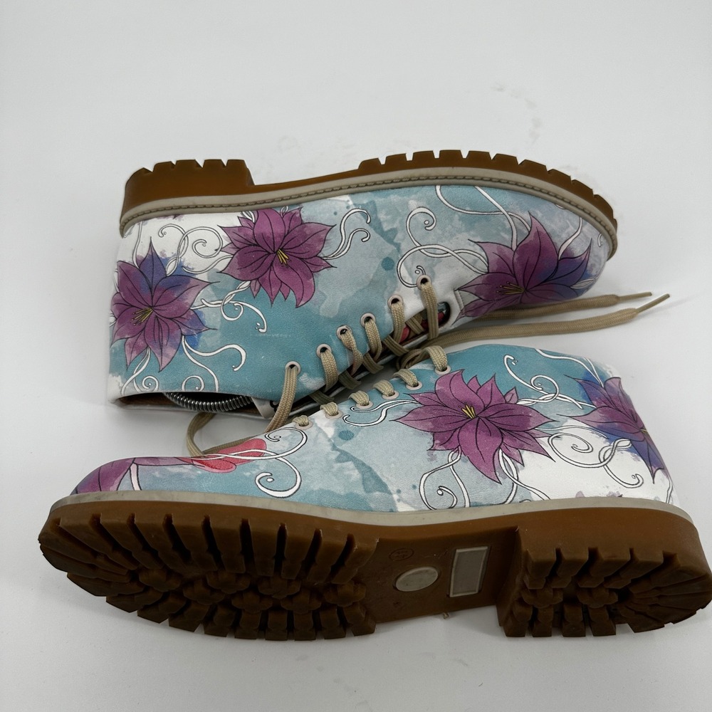 Mumka Floral Ankle Boots Watercolor Print Lace Up Lug Sole 41 Cottagecore Garden - Picture 8 of 10